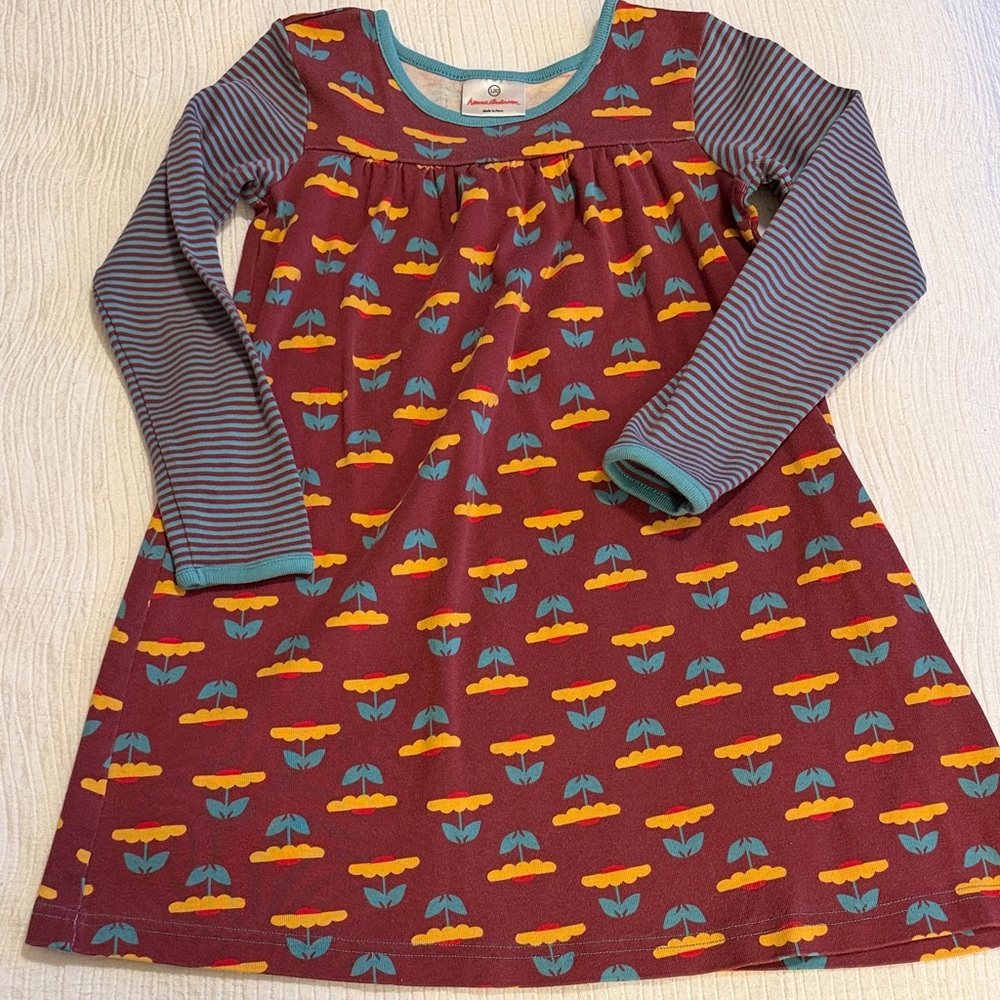 Hanna Andersson Maroon Floral‎ Stripe Long-Sleeve Dress